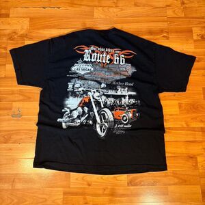 Vintage Harley Style Route 66 Las Vegas Black T Shirt Biker Motorcycle Tee